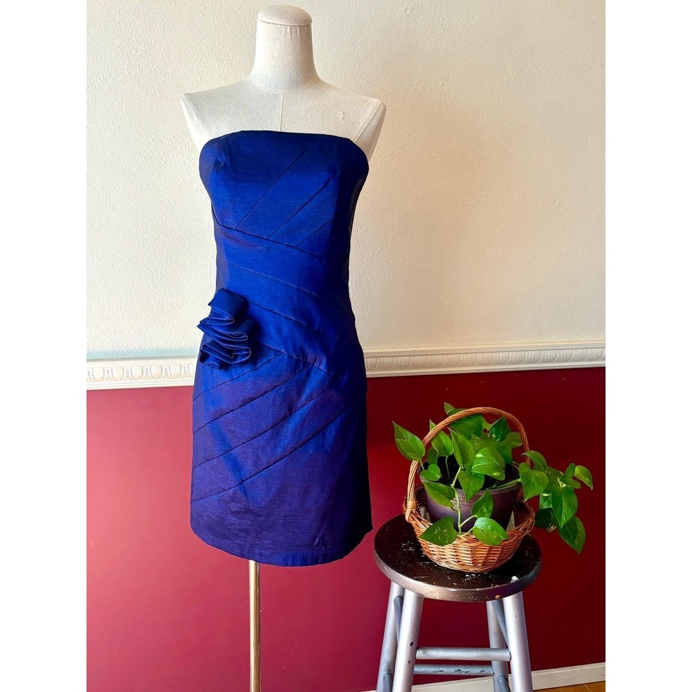Jessica McClintock Royal Blue Strapless Cocktail Mini Dress 10 Vtg Y2K McBling